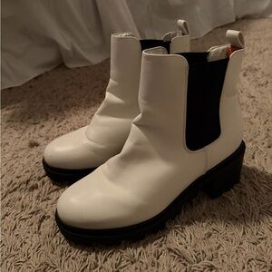 French Connection White and Black Ankle Boots